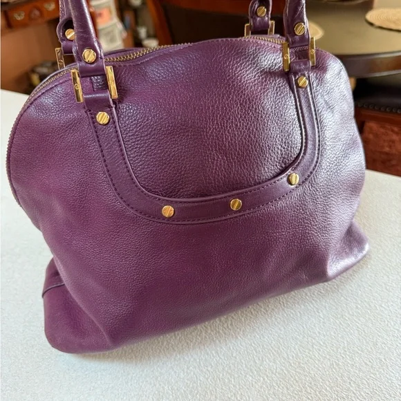 Tory Burch Purple and Gold Shoulder Bag with Logo Medallion - Picture 9 of 14
